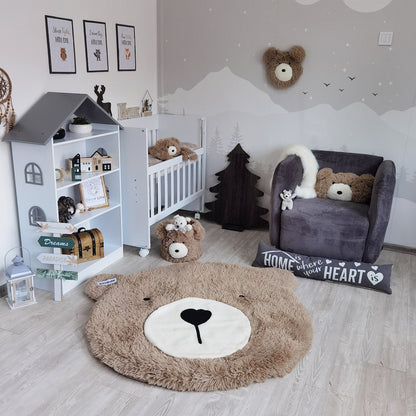 Personalized Fluffy Bear Rug: Taupe Woodland Nursery Decor