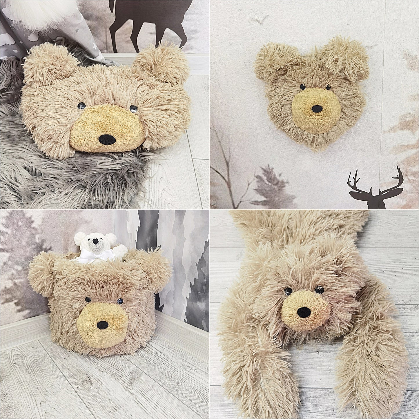 Personalized Nursery Bear Rug: Warm Taupe Minky Fabric, Adventure Theme