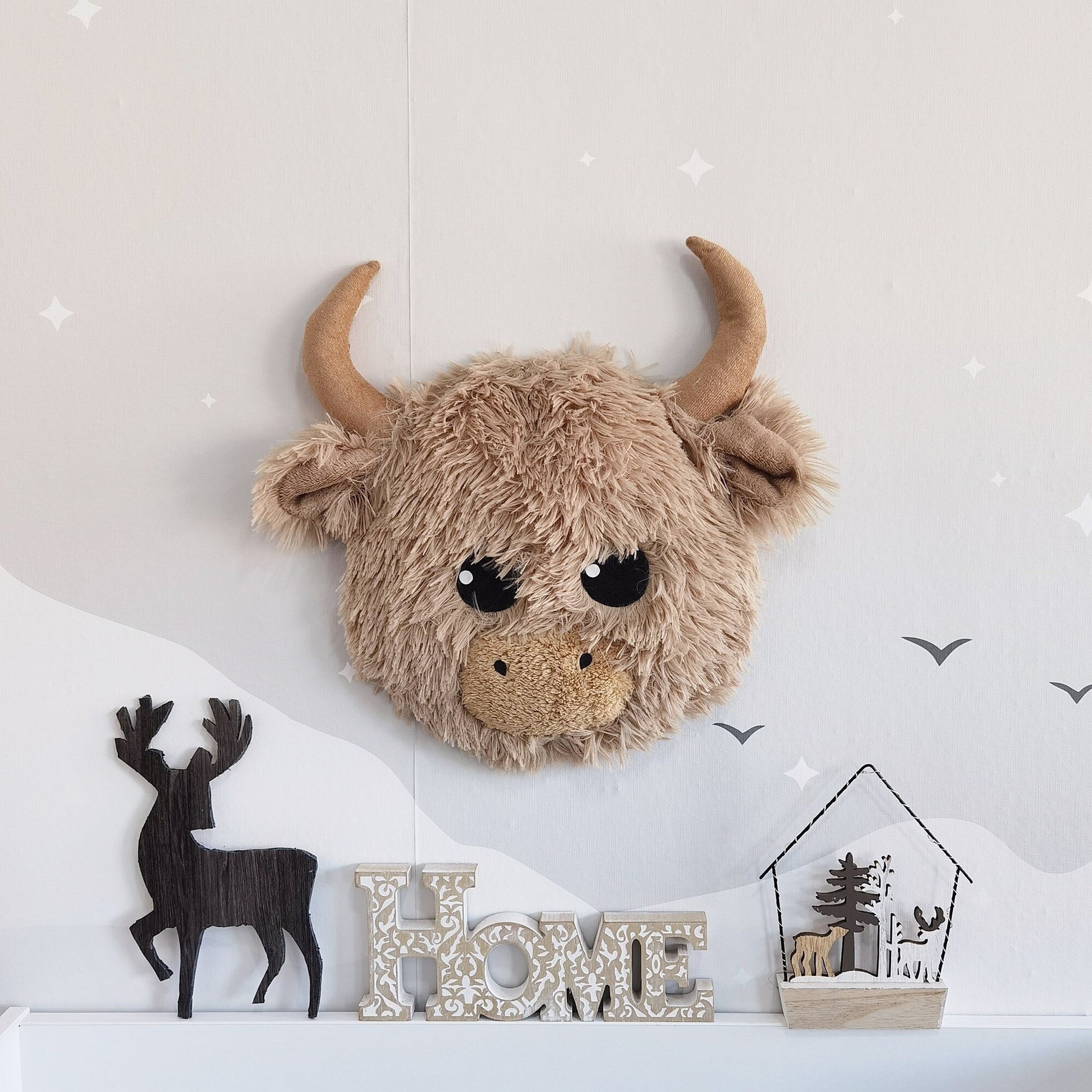 Highland Cow Head Wall Mount Soft Plush - DECORLINA