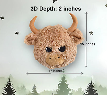 Highland Cow Head Wall Mount: Fluffy Faux Taxidermy Nursery Decor