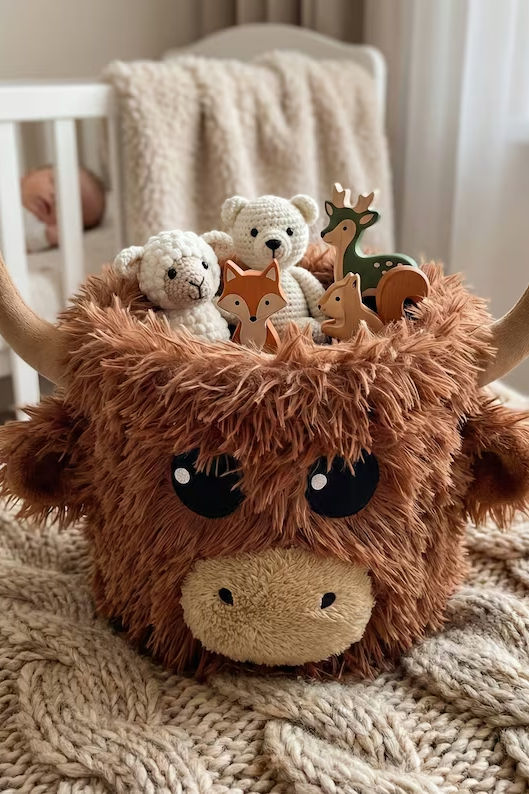 Minky Highland Cow Head Wall Mount: Farmhouse Nursery Decor