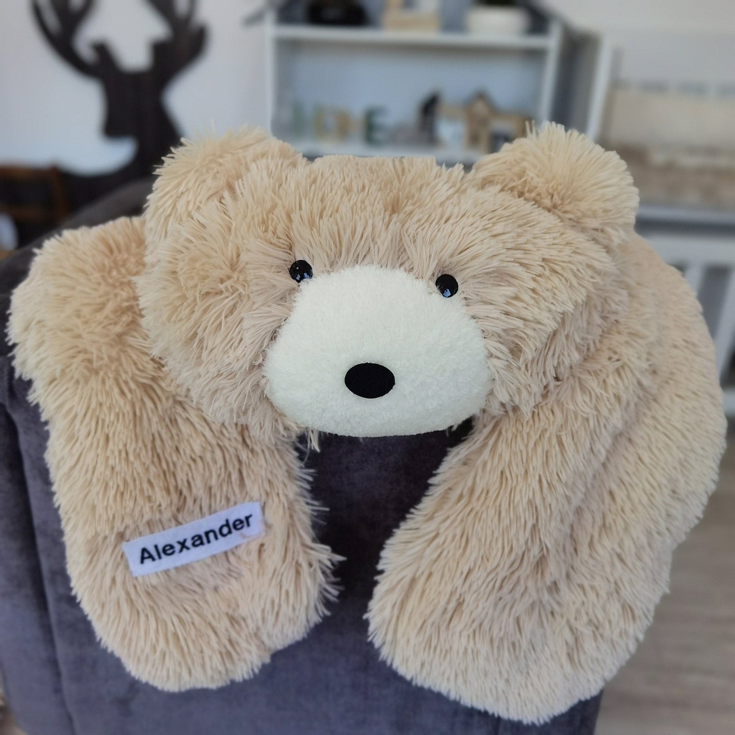 Handmade Beige Faux Fur Bear Rug: Woodland Nursery Decor