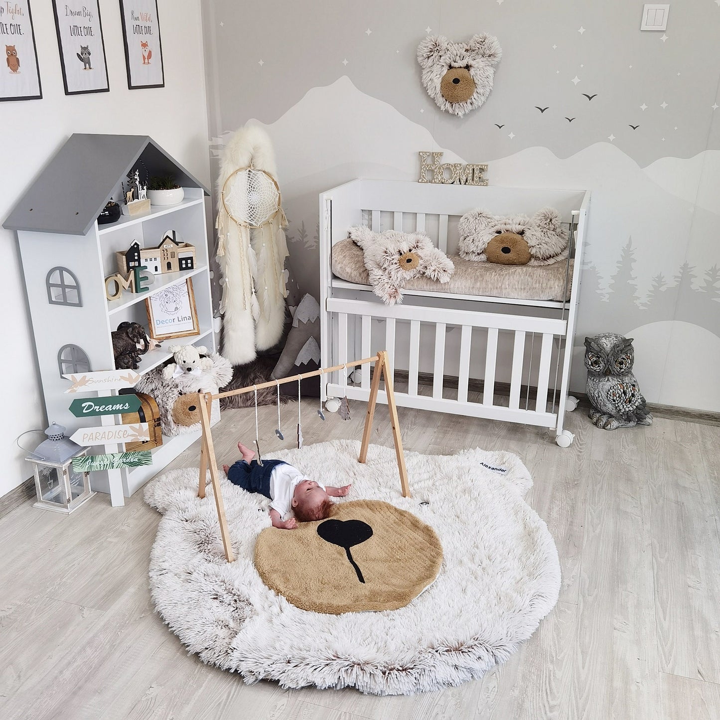 Personalized Fluffy Bear Rug: Woodland Nursery Baby Decor
