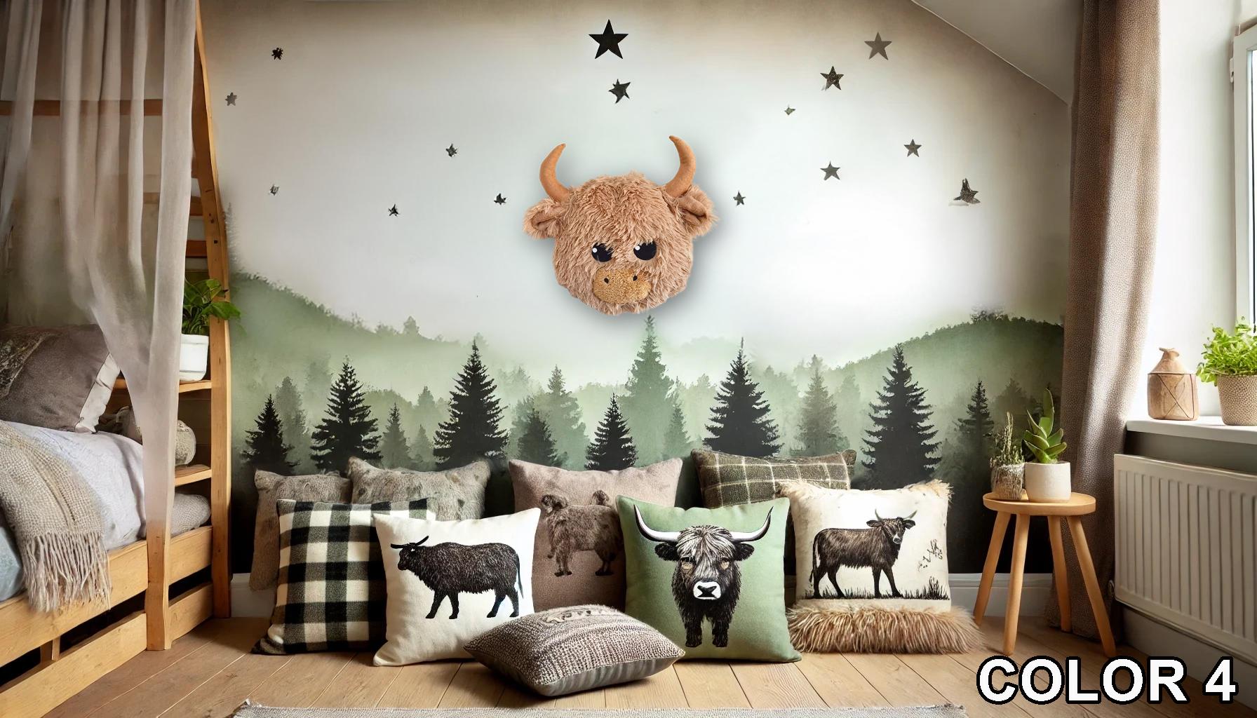 Highland Cow Head Wall Mount: Fluffy Faux Taxidermy Nursery Decor