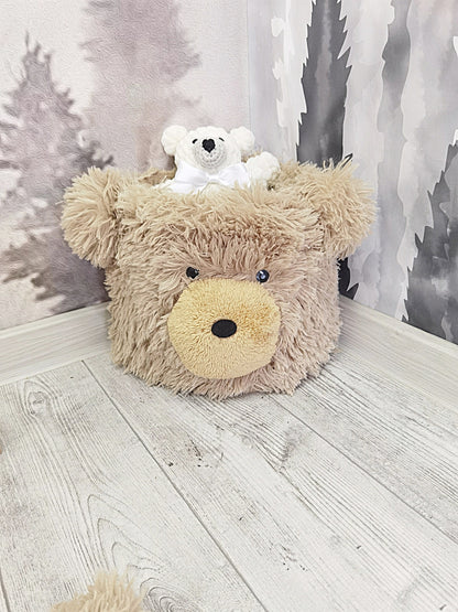 Custom Bear Toy Storage Basket: Minky Woodland Nursery Decor