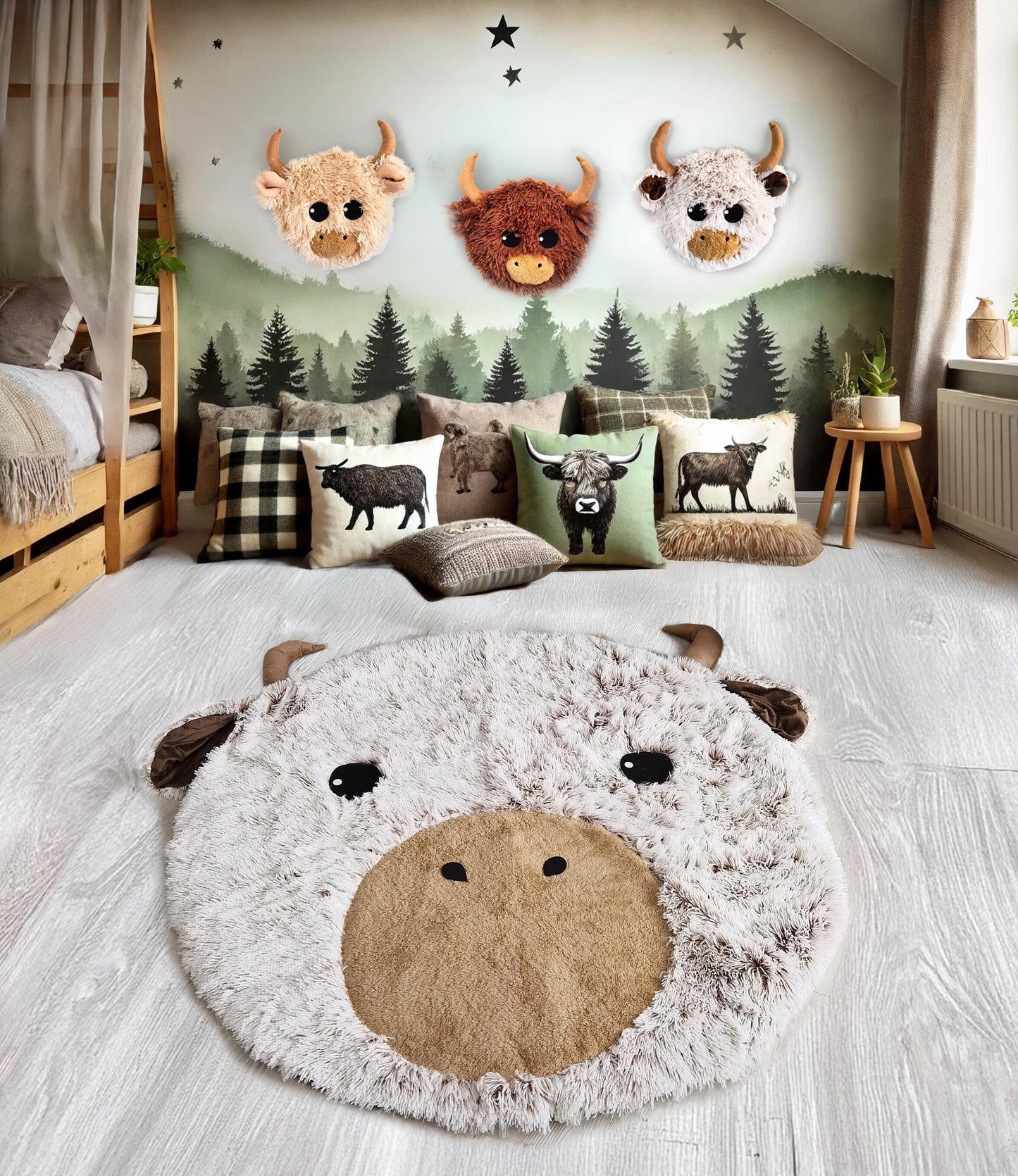 Highland Cow Head Wall Mount: Fluffy Faux Taxidermy Nursery Decor