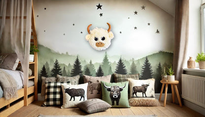 Highland Cow Head Wall Mount: Fluffy Faux Taxidermy Nursery Decor