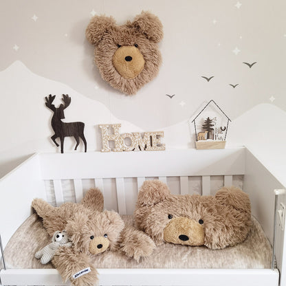Personalized Nursery Bear Rug: Warm Taupe Minky Fabric, Adventure Theme