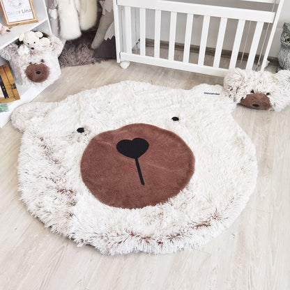 Personalized Fluffy Bear Rug: Cocoa/Snow Nursery Decor