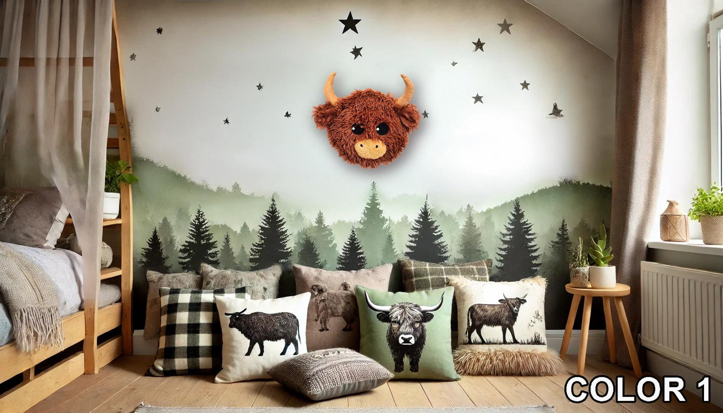Highland Cow Head Wall Mount: Fluffy Faux Taxidermy Nursery Decor