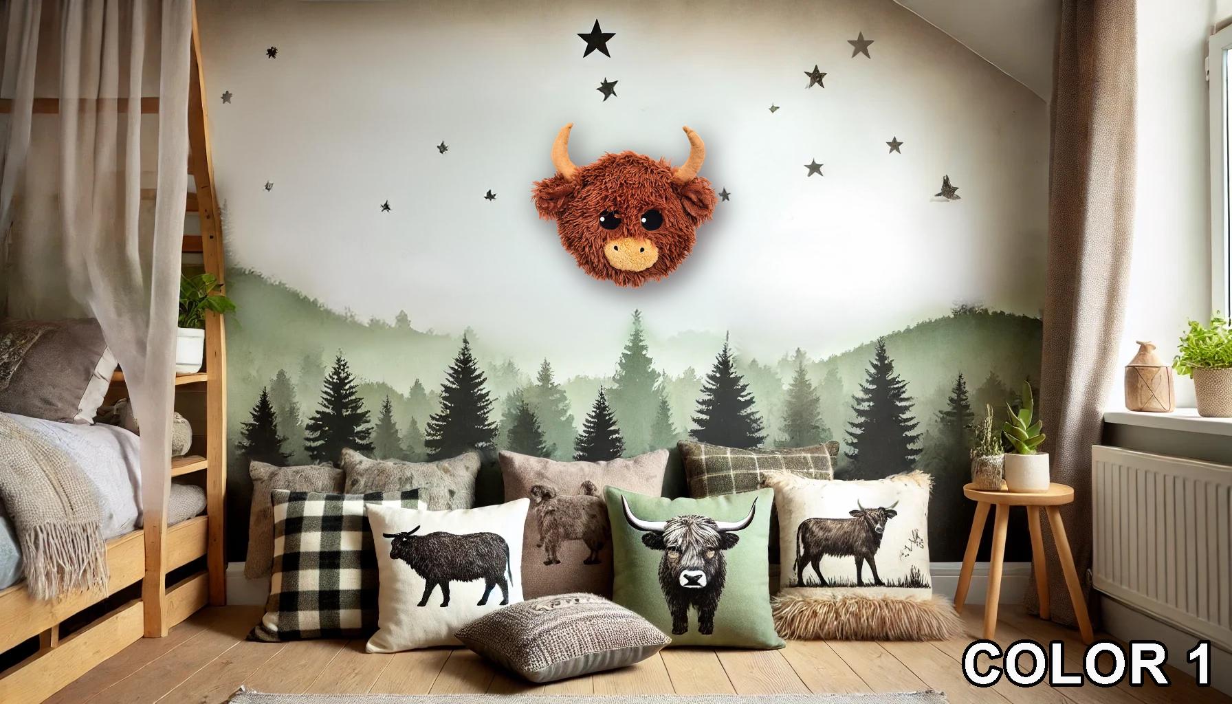 Highland Cow Head Wall Mount: Fluffy Faux Taxidermy Nursery Decor