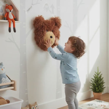 Faux Bear Head Wall Decor - Woodland Nursery Plush Animal