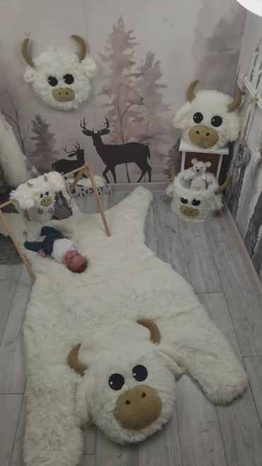 White Highland Cow Rug Plush Farmhouse