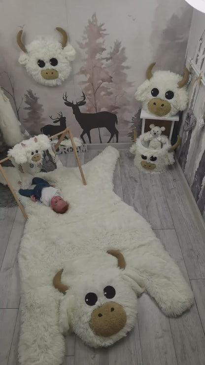 White Highland Cow Rug Plush Farmhouse