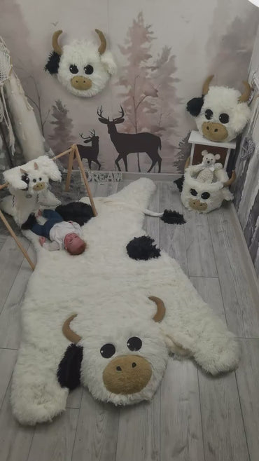 White Highland Cow Rug Plush Farm