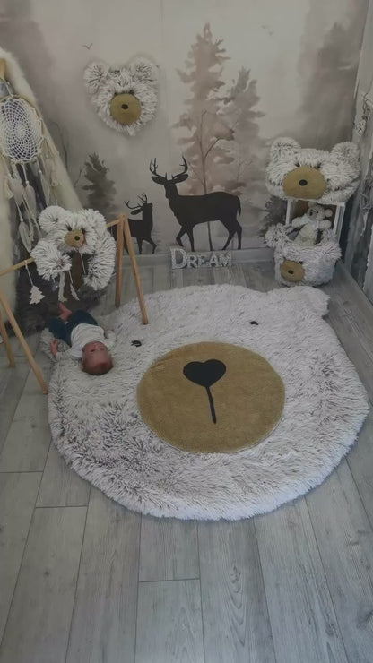 Personalized Fluffy Bear Rug: Woodland Nursery Baby Decor