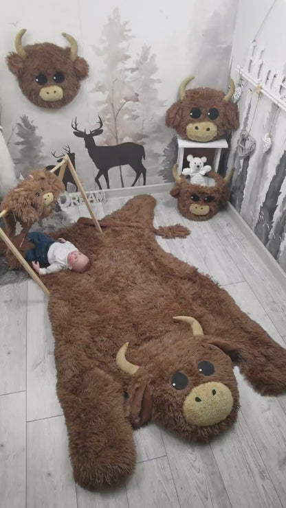 Highland Cow Farmhouse Nursery Rug - DECORLINA