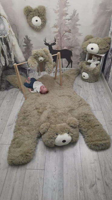 Warm Taupe Bear Rug Faux Fur