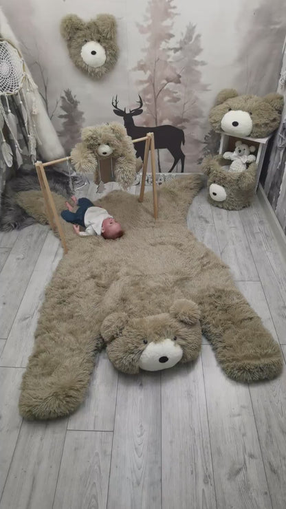 Warm Taupe Bear Rug Faux Fur