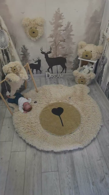 Personalized Beige Bear Rug: Shaggy Minky Nursery Decor