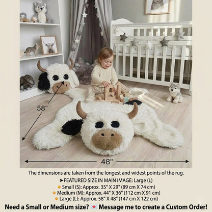 White Highland Cow Rug Plush Farm